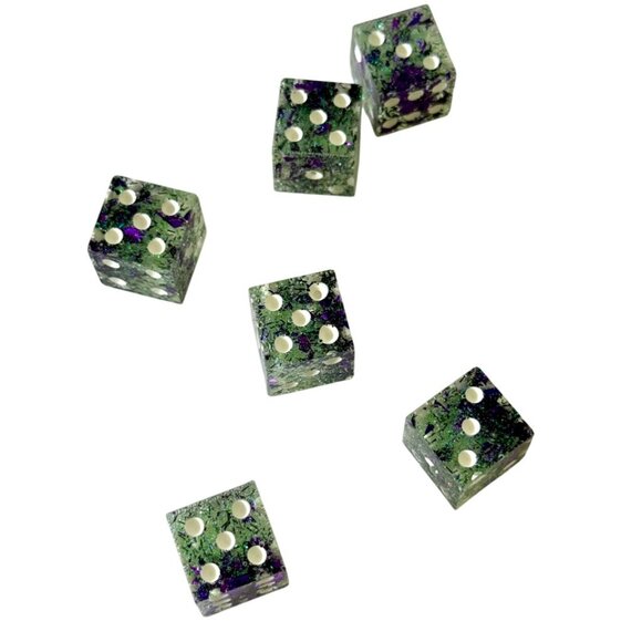 Resin Dice Set 6pcs - Purple Green Foil Sparkles Handmade Replacement Dice Games - Picture 5 of 8